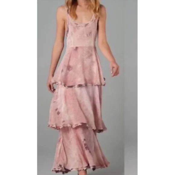 RARE Free People X New Romantics Blush Tie Dye Tiered Ruffle Hem Boho Maxi Dress - Picture 8 of 16